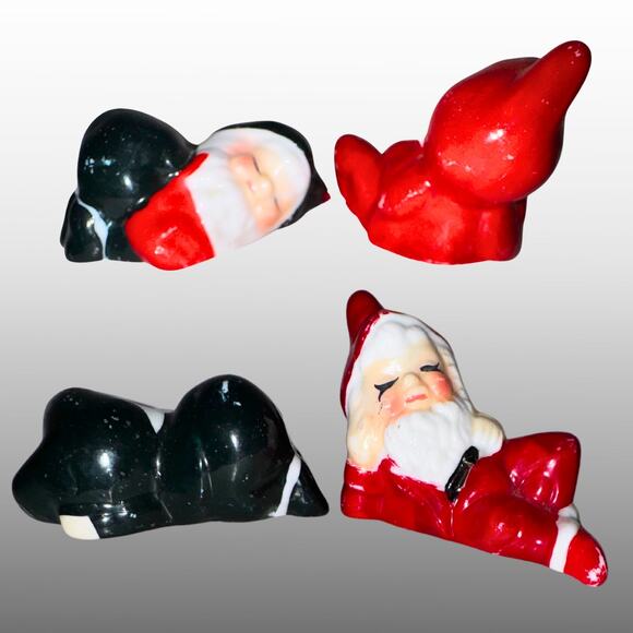 Vintage Sleeping Santa Figurine Set | Ceramic Christmas Decor Gnomes - Picture 6 of 7